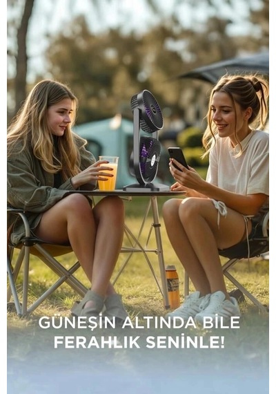 Premium Torima Şarjlı Çift Başlıklı Masaüstü Vantilatörü F22 Siyah Cihaz Bireysel Fonksiyonel