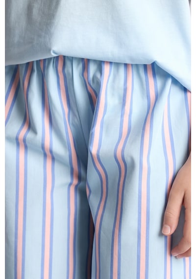 Defacto Baskılı Kısa Kollu Üst Çizgili Geniş Paça Alt Regular Fit 2li Pijama Takımı Kız Çocuk H5511a826wnbe415 Mavi-be415