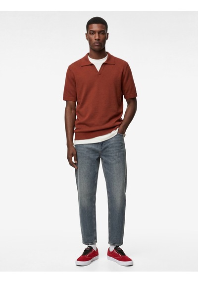 Koton Regular Fit Kısa Kollu Keten Karışımlı Polo Yaka Triko Tişört Kiremit 6sam70030ht