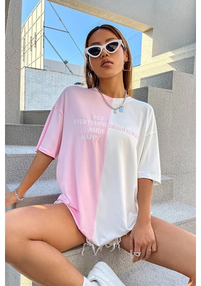 Uyguntarz Unisex Everything Baskılı Oversize Tshirt Pembe
