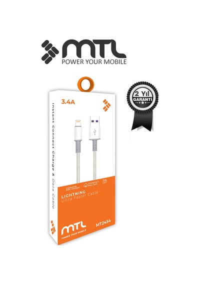 3.4a Usb To Lightning Ultra Hızlı Şarj Ve Data Kablosu 1 Metre Mt2454