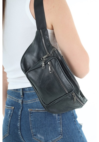Nahitatyana Unisex Siyah Çok Cepli Hakiki Deri Freebag Bel Çantası Ve Omuz Çantası Siyah - 121763658 Siyah