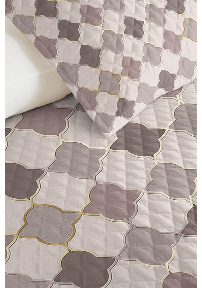 Gri Geometrik Modern Genç Odası Tek Kişilik Pike Takımı-vizon Ekru 160x220 Cm Kapitone Yatak Örtüsü Mahmur Kül Melodisi