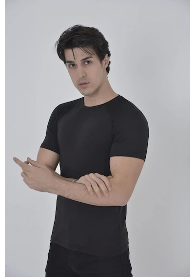 Erkek Omuz Fileli Slim Fit T-shirt - Siyah 2xl Siyah