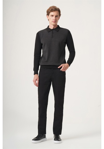 İmza Siyah-füme Polo Yaka Uzun Kol Örme Comfort Fit Pamuklu Kazak 1012265153 Siyah - Füme