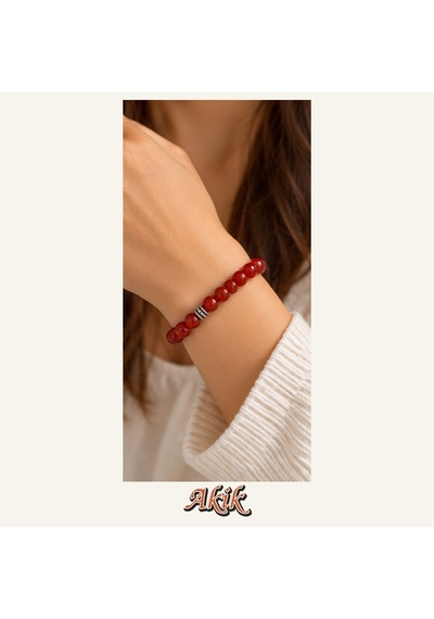 Akik Taşı Bileklik 8 Mm, Unisex, Elastik Çok Renkli