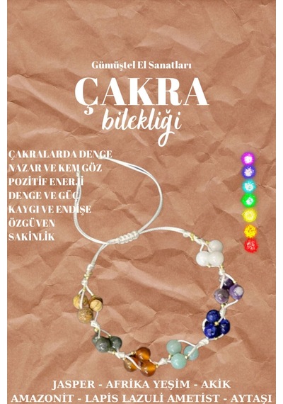 Gümüştel El Sanatları Sertifikalı Çakra Bilekliği Makrome Kapama %100 El Işçiliği Sürpriz Hediyeli Çok Renkli