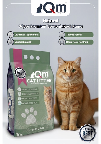 Qm Natural Süper Premium Bentonit Kedi Kumu 10 L