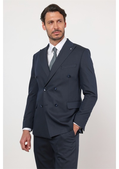 İmza Lacivert Kırlangıç Yaka Kruvaze 6 Drop Slim Fit Tam Astar Esnek Takım Elbise 1001260159