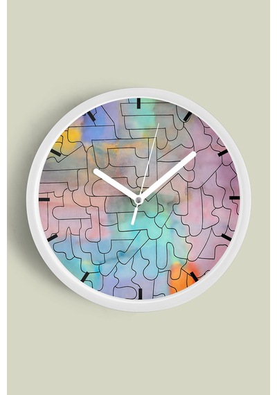 Soyut - Geometrik Temalı Modern Duvar Saati - 25cm - Önü Camlı Beyaz Kasa - Sessiz Mekanizma-jh0277 Beyaz