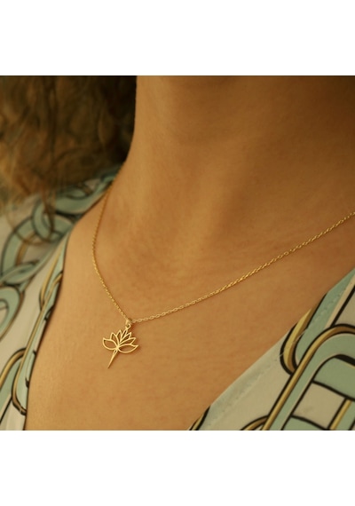 Dkmn Gümüş Demet Lotus Çiçeği 925 Ayar Gümüş Kolye