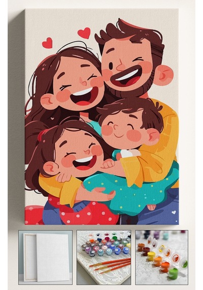 Sayılarla Boyama Tuval Seti Fırça Boya Dahil Çıtalı 40x50 Cm - Aile Anneler Günü