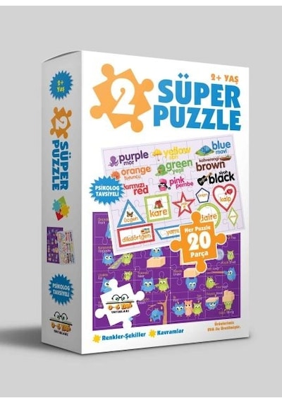 2 Süper Puzzle / Renkler - Şekiller - Kavramlar (Kutulu)