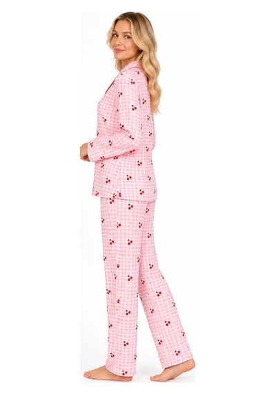Sleeeproom Kadın Süet Düğmeli Mevsimlik Ekose Desen Pudra Pijama Takımı Pudra - Beyaz