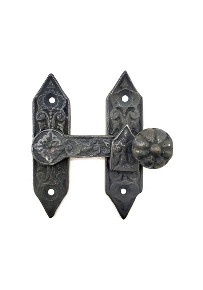 Ers Antika Tarz Dekoratif Pirinç Kapı, Pencere Mandalı - 86x72 Mm, Oksit