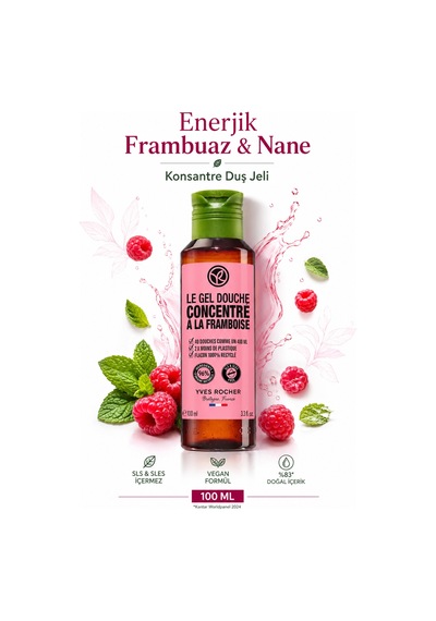 Konsantre Duş Jeli Frambuaz & Nane 100 Ml - Doz Ayarlı Seyahat Boy Ekolojik Canlandırıcı Banyo Jeli Diğer