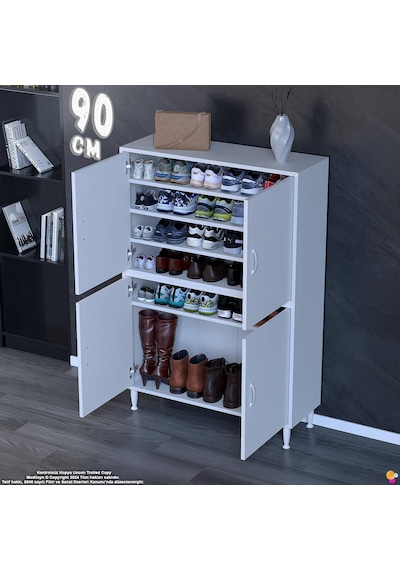 Efna Ayakkabılık - Kapaklı 4 Raf 6 Bölmeli Dar Alanlar İçin Çok Amaçlı Dolap 90 Cm Genişlik Beyaz Efna Ayakkabılık - Kapaklı 4 Raf 6 Bölmeli Dar Alanlar İçin Çok Amaçlı Dolap 90 Cm Genişlik Beyaz