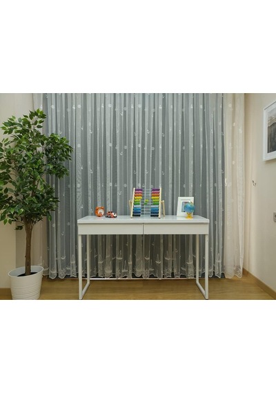Yelkenli Çapa Desenli Çocuk Odası Tül Perde, 100x250, Seyrek Pile, 1/2 Genel