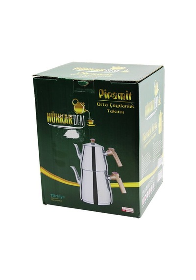 Piramit Orta Boy Çelik Çaydanlık Seti - Takımı Renkli Bakalit Kulp Üst Demlik : 1.1lt - Alt Suluk: 2lt Kendinden Süzgeçli 5705 Çok Renkli
