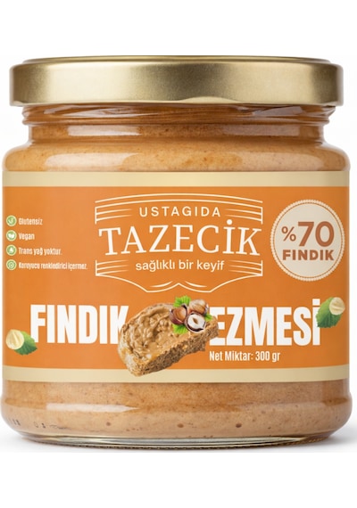 Ustagıda Tazecik %70 Fındık Ezmesi 300 Gram Glütensiz - Vegan