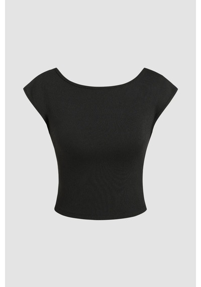 Hiccup Sırtı Açık Crop Top Siyah