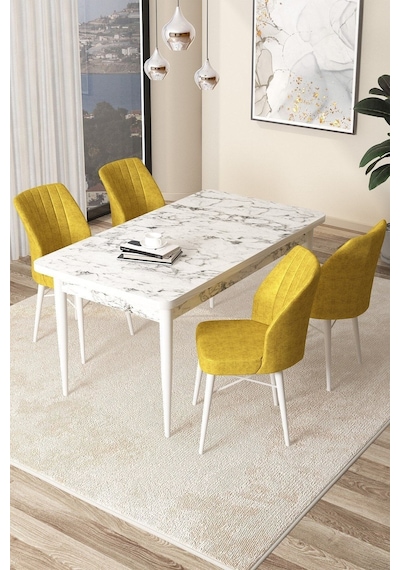 Canisa Arp Serisi 70x110 Sabit Mutfak Masası Takımı Beyaz Mermer Desen Masa 4 Hardal Sandalye Masa Beyaz Sandalyeler Hardal Canisa Arp Serisi 70x110 Sabit Mutfak Masası Takımı Beyaz Mermer Desen Masa 4 Hardal Sandalye Masa Beyaz Sandalyeler Hardal