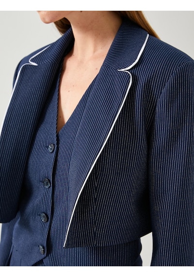 Koton Crop Blazer Ceket Biye Detaylı Lacivert Çizgili 4sak50095uw Lacivert Çizgili Lacivert