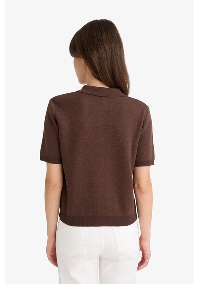 Defacto Regular Fit Polo Yaka Triko Hırka F7976ax25aubn340 Kahve
