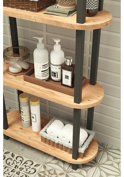 Soft 5 Katlı Banyo Düzenleyici Çok Raflı Banyo Organizeri Çok Amaçlı Banyo Düzenleyici - Meşe Meşe