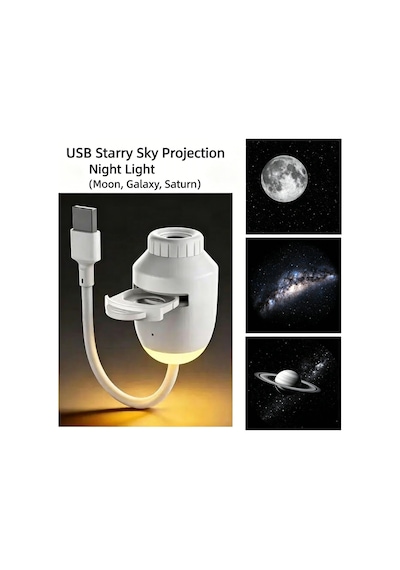 Usb Galaksi Projektör 2 Si 1 Arada Led Gece Lambası 360 Ayarlanabilir 3 Değiştirilebilir Filmli Çok Renkli