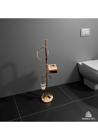 İsaoğlu Yapı Bakır Tuvalet Kağıtlığı Klozet Fırçası Ve Havluluk Bronz Komple Banyo Seti Pirinç Materyal Bakır