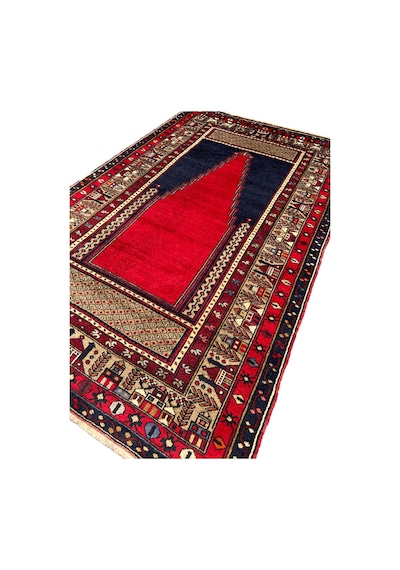 El Dokuma Sıfır Seccade 138x224 Kök Boya Adana Yörük Halısı Kırmızı