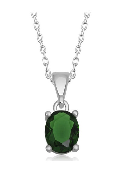 Gumush Gümüş Yeşil Kristal Oval Taşlı Kadın Kolye