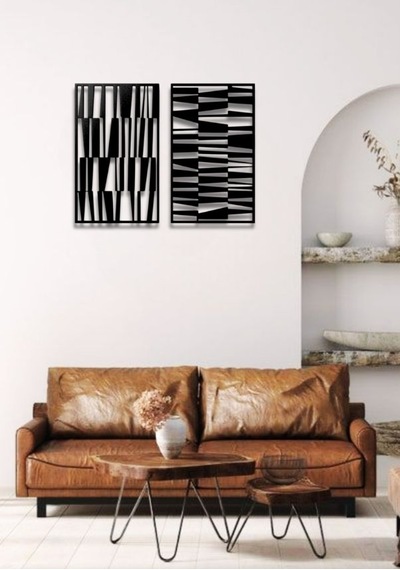 Modern Stil 2 Li Metal Duvar Dekoru Seti 80 X 48