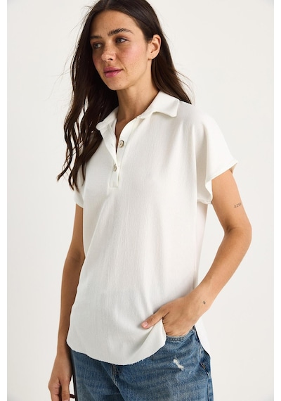 Shade Kadın Polo Yaka Oval Etek Uçlu Rahat T-shirt 4070 60283402 - Beyaz