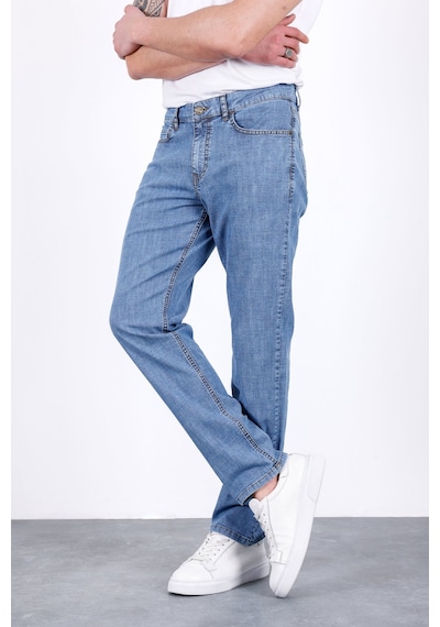 HLT Jeans Erkek Yazlık Mavi Kar İnce Kumaş Regular Fit Boru Paça Esnek Likralı Jeans Hlthe001969 Mavikar