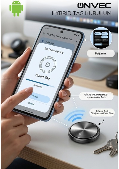 Onvec Hybrid Smart Tag Apple Uyumlu iOS Android Akıllı Eşya Bulucu Takip Cihazı