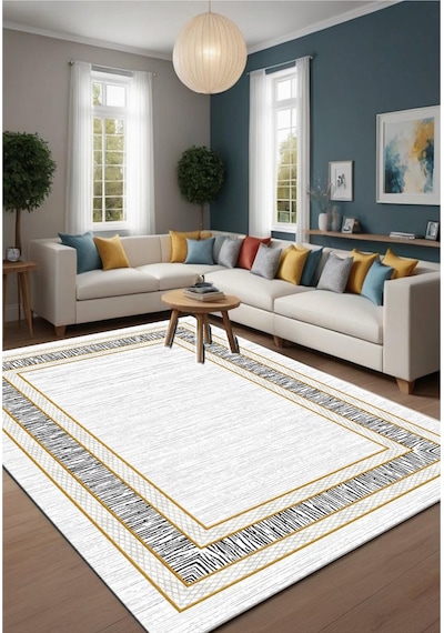 STY Home Gold Dijital Baskı Salon Halısı Kaymaz Tabanlı Yıkanabilir Halı Yolluk 512 Gold