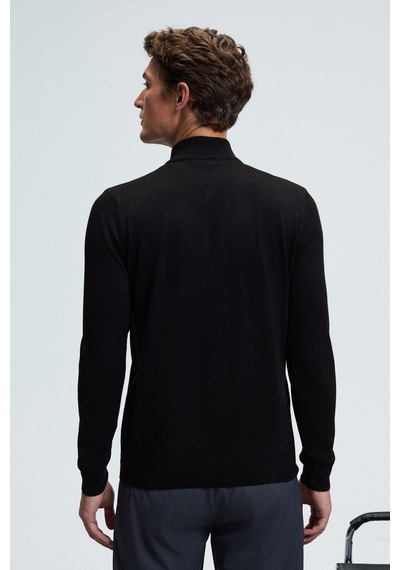 Grimelange REBEL Erkek Yarım Balıkçı Yaka Basic Slim Fit Triko Siyah Kazak
