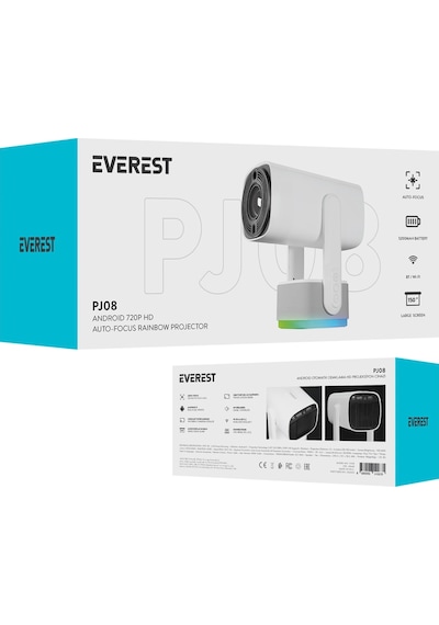 Everest Pj08, Beyaz, 150 Led Lümen, 1280x720, 1xhdmı, 1xusb, Wifi, Bluetooth, 30.000 Saat Led Ömrü,