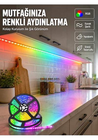 Kumandalı 5 Metre Şerit Led Dekoratif Aydınlatma Renkli 11707678