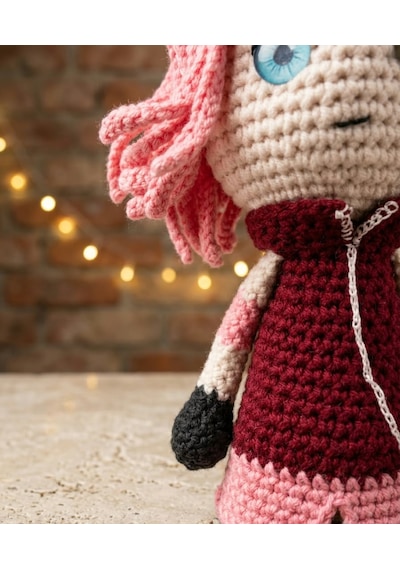Sakura Haruno / Uchiha Amigurumi Örgü Oyuncak - Anime Hediyelik Figür 21 Cm