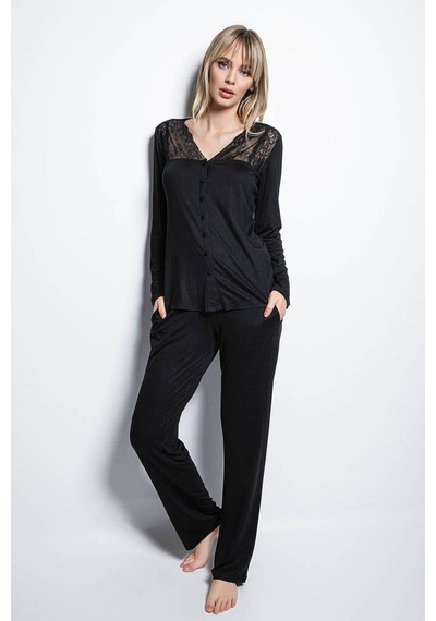 Monamise 18426 Uzun Kollu Pijama Takım - Siyah Siyah