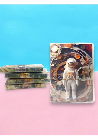 3d Görünümlü Astronot A7 Not Defteri , Çıt Çıtlı Cep Defteri - Turuncu