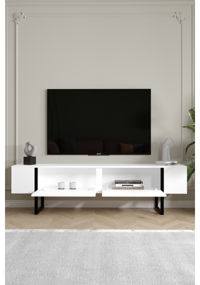 Serenity Metal Ayaklı Tv Ünitesi 180 Cm - Beyaz Beyaz