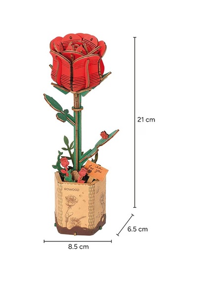Rowood Tw042 Kırmızı Gül Red Rose Dıy Minyatür Maket Model Set Ahşap 3d Wooden Puzzle 3d Model Kit Ahşap Maket Dekoratif Hobi Seti