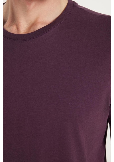Tudors Unisex Slim Fit Dar Kesim %100 Pamuk Yumuşak Dokulu Mor Bisiklet Yaka Tişört-34610 Mor