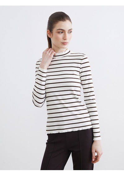 Lcw Modest Kahverengi Dik Yaka Çizgili Kadın Body