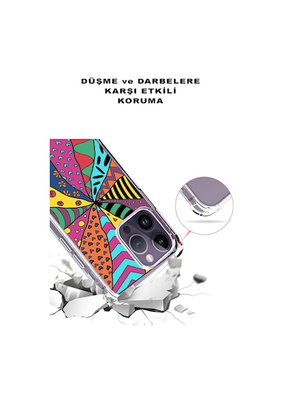 Oppo A94 Uyumlu Retro Color 4 Baskılı Şeffaf Köşe Korumalı Antişok Kılıf