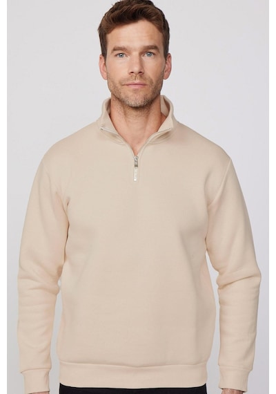 Tudors Unisex Relax Fit Rahat Kesim Pamuklu İçi Polarlı Yarım Fermuarlı Ekru Dik Yaka Sweatshirt-29414 Ekru Tudors Unisex Relax Fit Rahat Kesim Pamuklu İçi Polarlı Yarım Fermuarlı Ekru Dik Yaka Sweatshirt-29414 Ekru